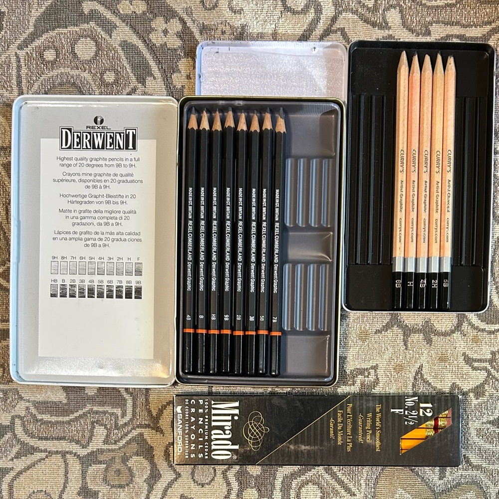Vintage Derwent Graphic Sketching Pencils, Curry Artist Graphite & 1999 Mirado